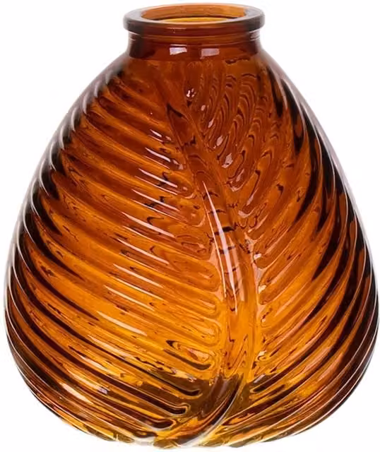 Kingsbury Gifts Round Glass Flora Leaf Tabletop Vase in Orange and Brown