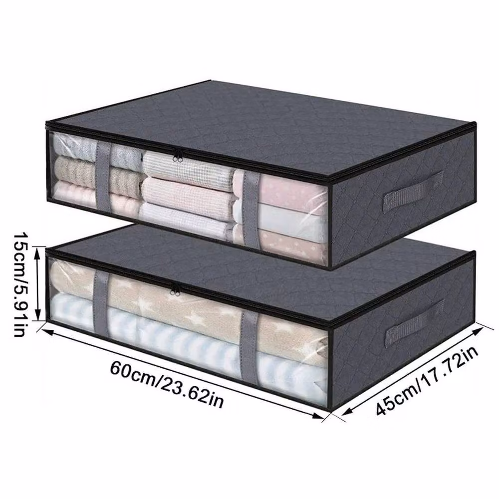 EONLION 4 Pack Grey Fabric Underbed Storage Boxes with Handles, W/D/H: 50 x 50 x 38 cm – 2
