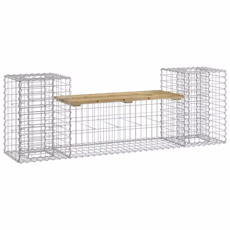 Berkfield Home Gabion Design Garden Bench in Brown Impregnated Pine Wood, W: 183 cm, D: 41 cm, H: 60.5 cm