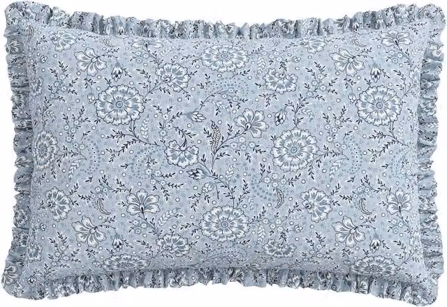 Bedeck of Belfast Azora Oxford Pillowcase in Blue and White Cotton Percale Floral Design