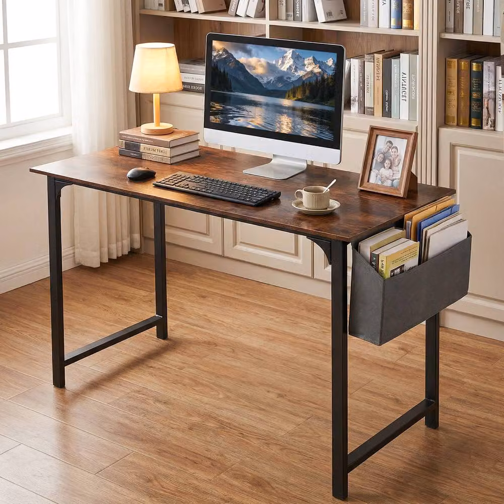 Gymax Small Computer Writing Desk with Storage Bag in Brown – 3