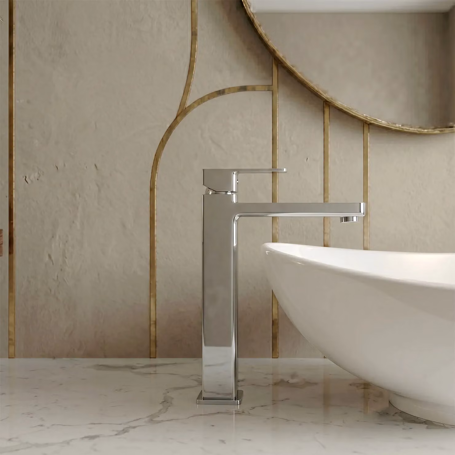 Balterley Square Tall Mono Basin Mixer Tap, High Rise Single Lever Design, Chrome/Silver – 3