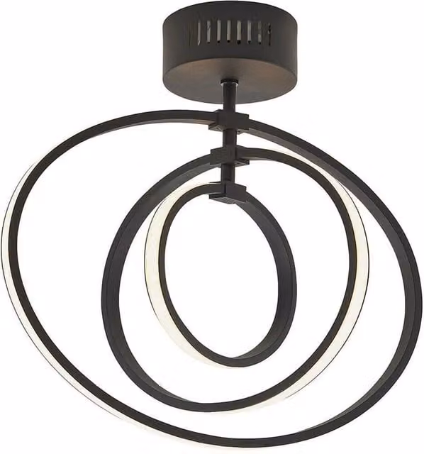 Loops LED Semi Flush Ceiling Light in Matt Black with Warm White Ring Feature