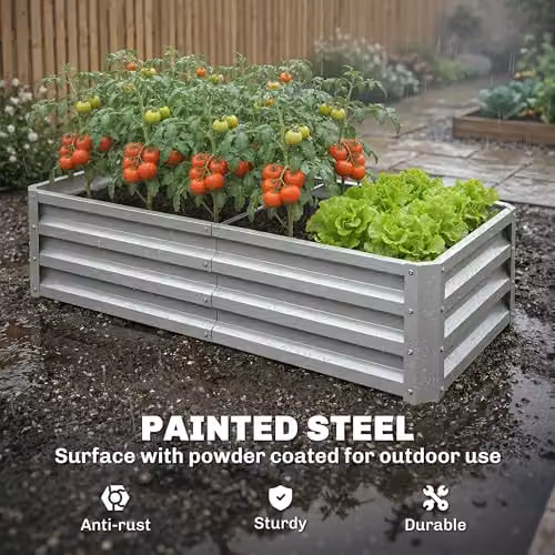 Outsunny 216L Raised Garden Bed in Silver Galvanised Steel, W/D/H: 120 x 60 x 30.5 cm – 3