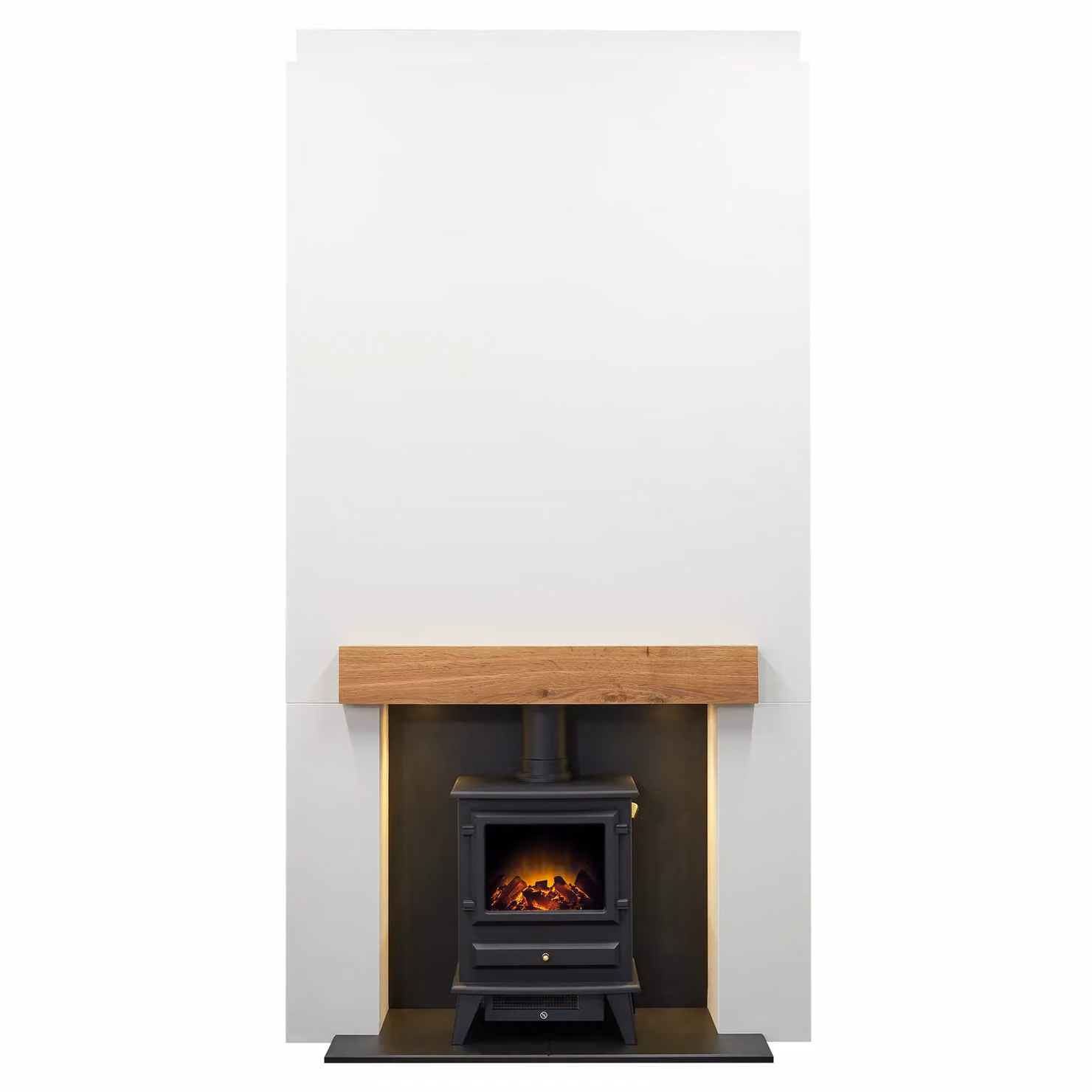 Acantha Pre-Built Media Wall 1 with Hudson Black Electric Stove in White, W/D/H: 180 x 43.3 x 225 cm – 3