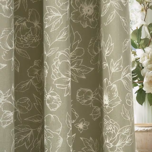 Make It A Home Bella Floral Eyelet Curtain Pair in Green, Height: 229 cm