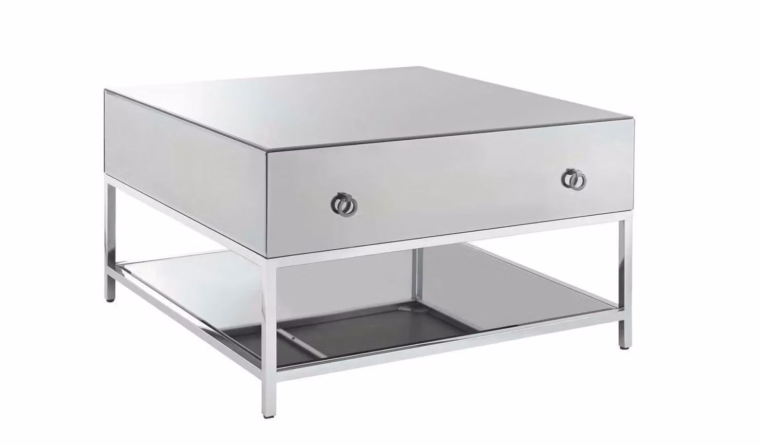 Bianco Modern Square Smoked Mirror Coffee Table with Silver Glass and Metal Base