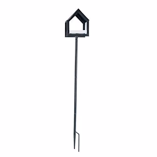 HOMESCAPES Black Metal Bird Table with Ground Fork for Grass, W/D/H: 19.0 x 19.0 x 126.0 cm