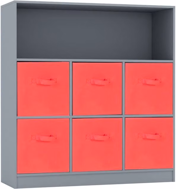 URBNLIVING Modern 7 Cube Wooden Freestanding Storage Unit and Bookcase in Grey and Red