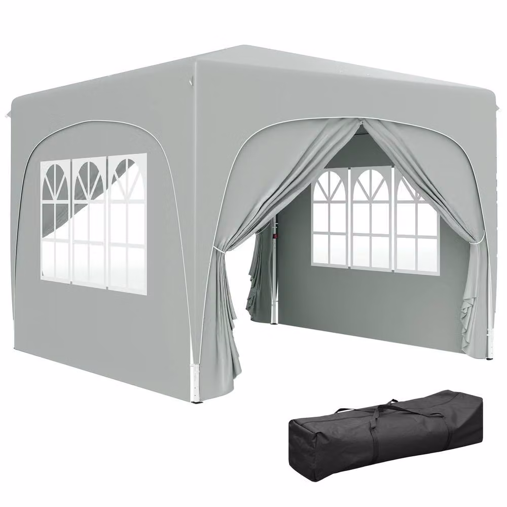 OUTSUNNY UPF50+ Pop Up Gazebo with Sides and Carry Bag, Light Grey, W: 300 cm, D: 300 cm, H: 273 cm – 2