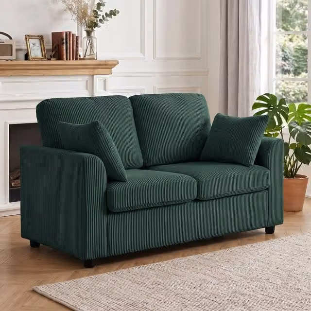 HOMCOM 2 Seater Corduroy Sofa in Green, W/D/H: 144 x 76 x 89 cm – 1