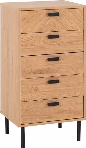 Seconique Modern 5 Drawer Chest in Brown and Black, W: 49 cm, D: 40 cm, H: 93.5 cm – 1