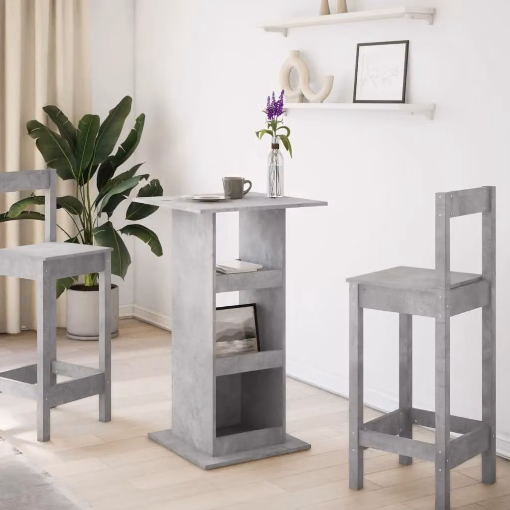 Berkfield Home Bar Table with Storage in Concrete Grey, W/D/H: 60 x 60 x 102 cm – 2