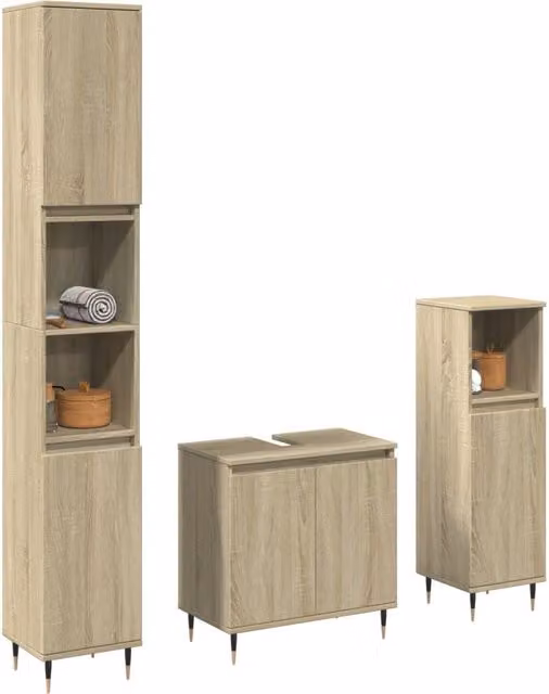 Berkfield Home 3 Piece Industrial Bathroom Furniture Set in Brown Sonoma Oak