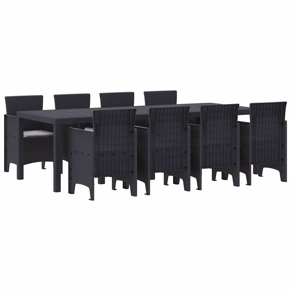 Berkfield Home Modern 9 Piece Garden Dining Set with Anthracite Cushions in Black Poly Rattan – 2