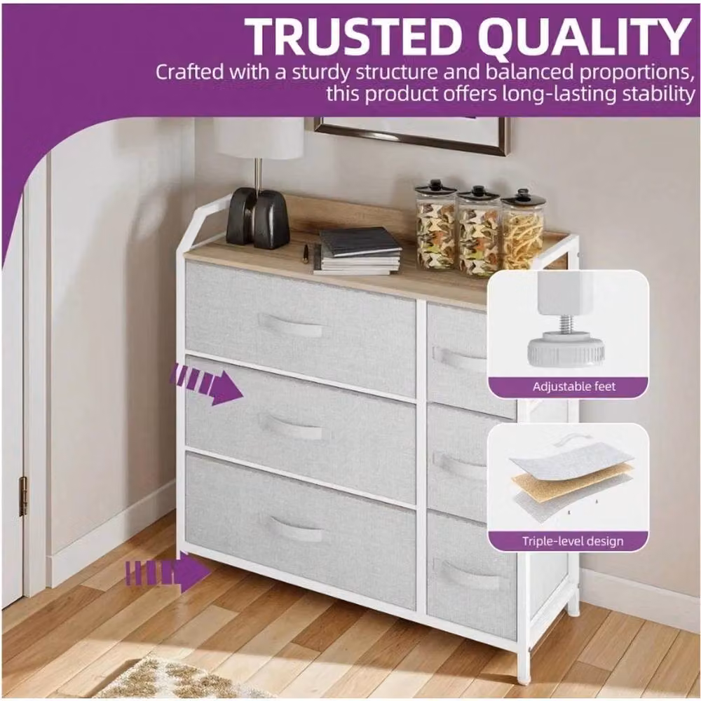 VOGREX Grey 6 Drawer Fabric Bedroom Storage Chest with Metal Frame – 3
