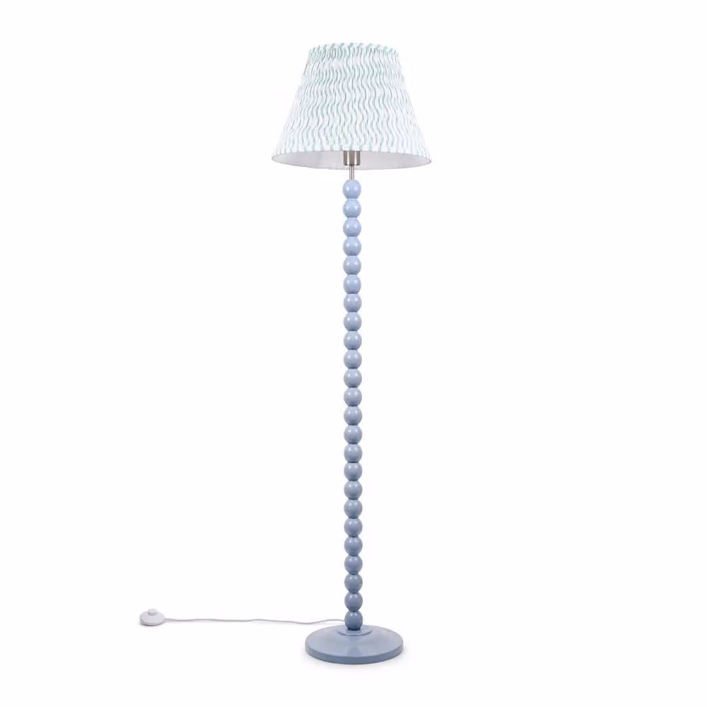 ValueLights Bobbins Powder Blue Floor Lamp with Green Fabric Pleated Shade and LED Bulb – 2