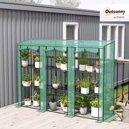 Outsunny 3 Tier Lean-to Mini Greenhouse with PE Cover, Green, W/D/H: 46 x 46 x 151 cm – 2