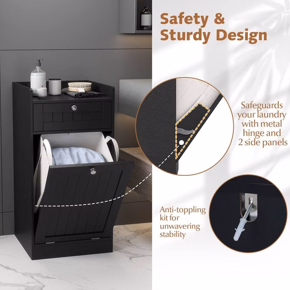 Costway Black Tilt-Out Bathroom Storage Cabinet with Internal Drawers and Hinged Doors – 7