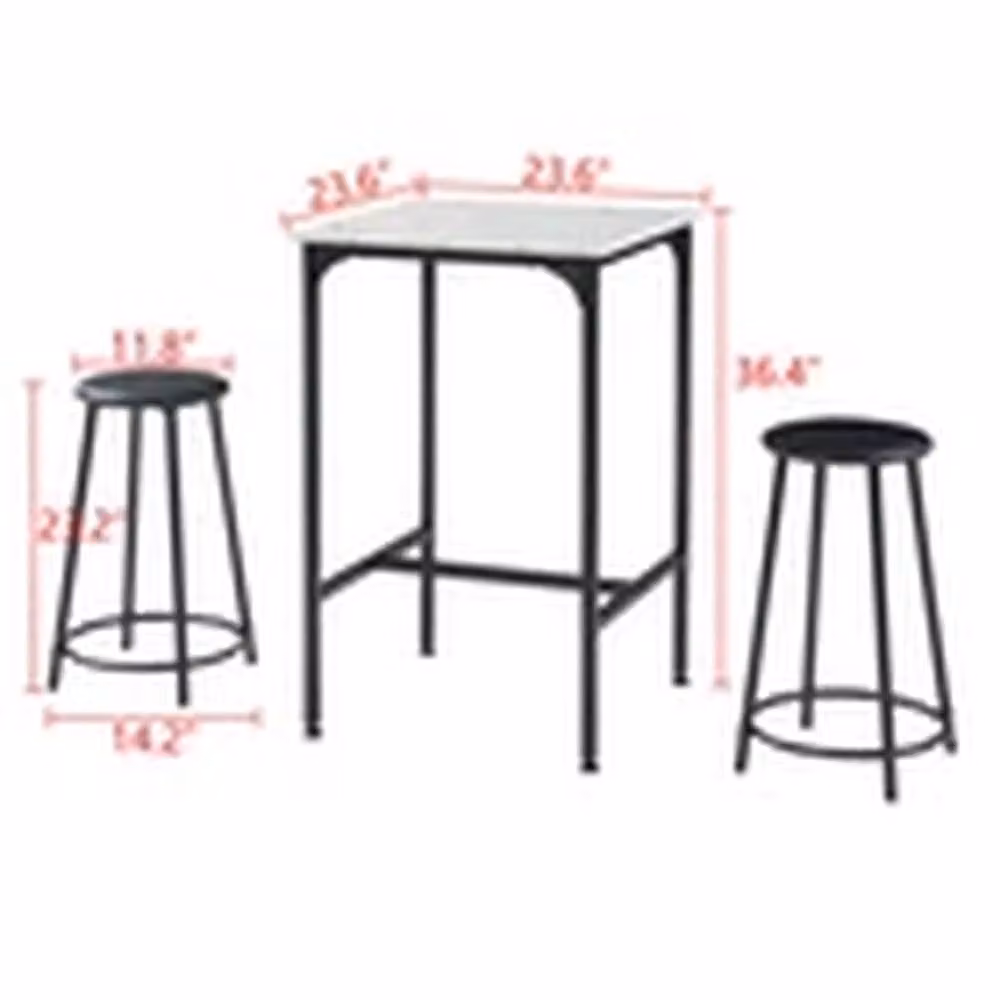Kelvenix 3 Piece Modern Pub Dining Set with 2 Soft Stools in Black – 2