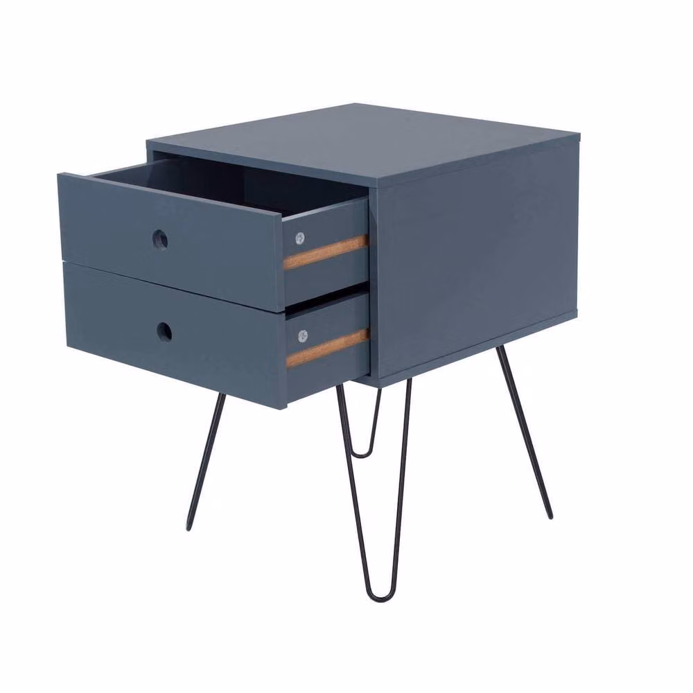 FORGEVIO Modern Blue Bedside Cabinet with 2 Storage Drawers – 2