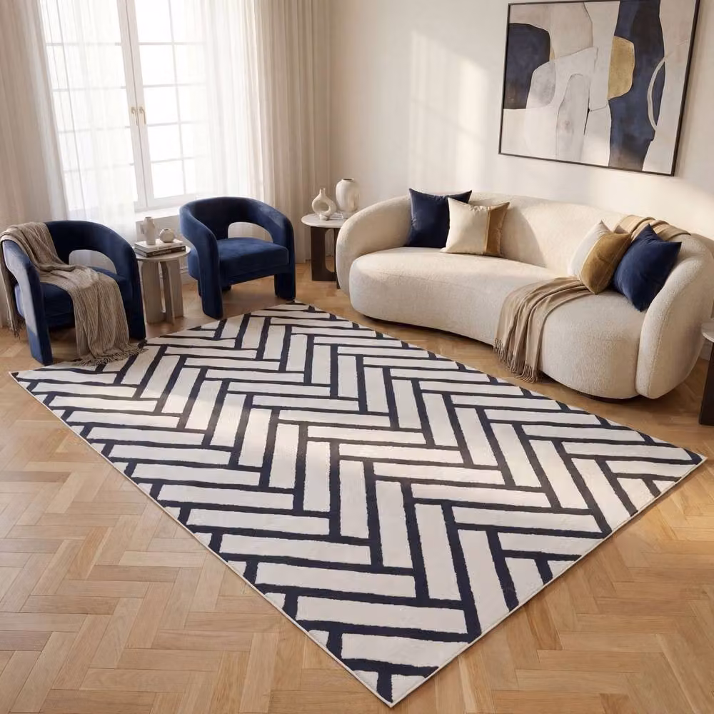 THE RUGS Loft Herringbone Soft Pile Area Rug, Blue, W: 120 cm, L: 170 cm – 3