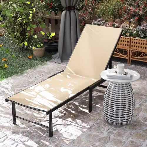 Outsunny Garden Sun Lounger with Textilene Seat and Adjustable Headrest in Beige – 5