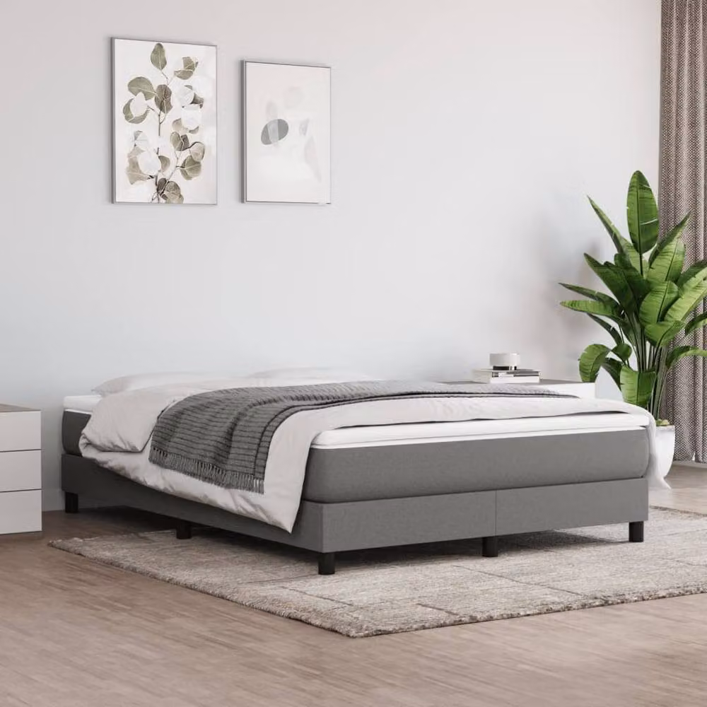 Berkfield Home Upholstered Box Spring Bed Frame in Grey Fabric, W: 135 cm, L: 190 cm – 2