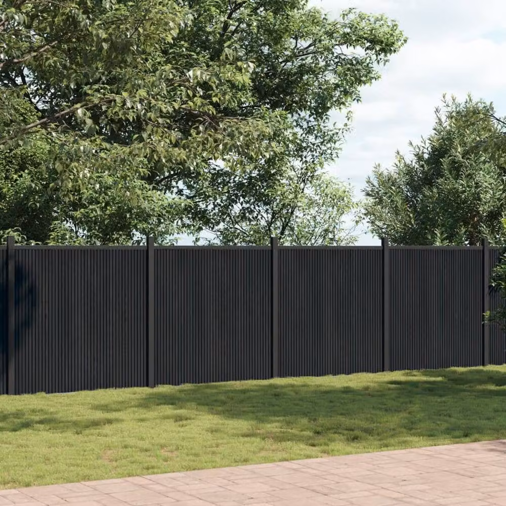 Berkfield Home Grey WPC and Aluminium Opaque Rectangular Fence Panel, W: 1218 cm, H: 186 cm – 2