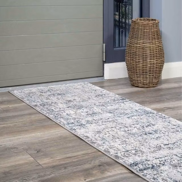 The Rug House Modern Abstract Distressed Tweed Effect Rug in Blue and Grey, W: 240 cm, D: 70 cm
