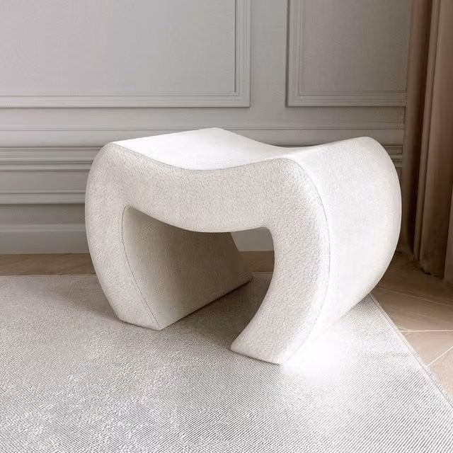 Carme White Boucle Upholstered Stool