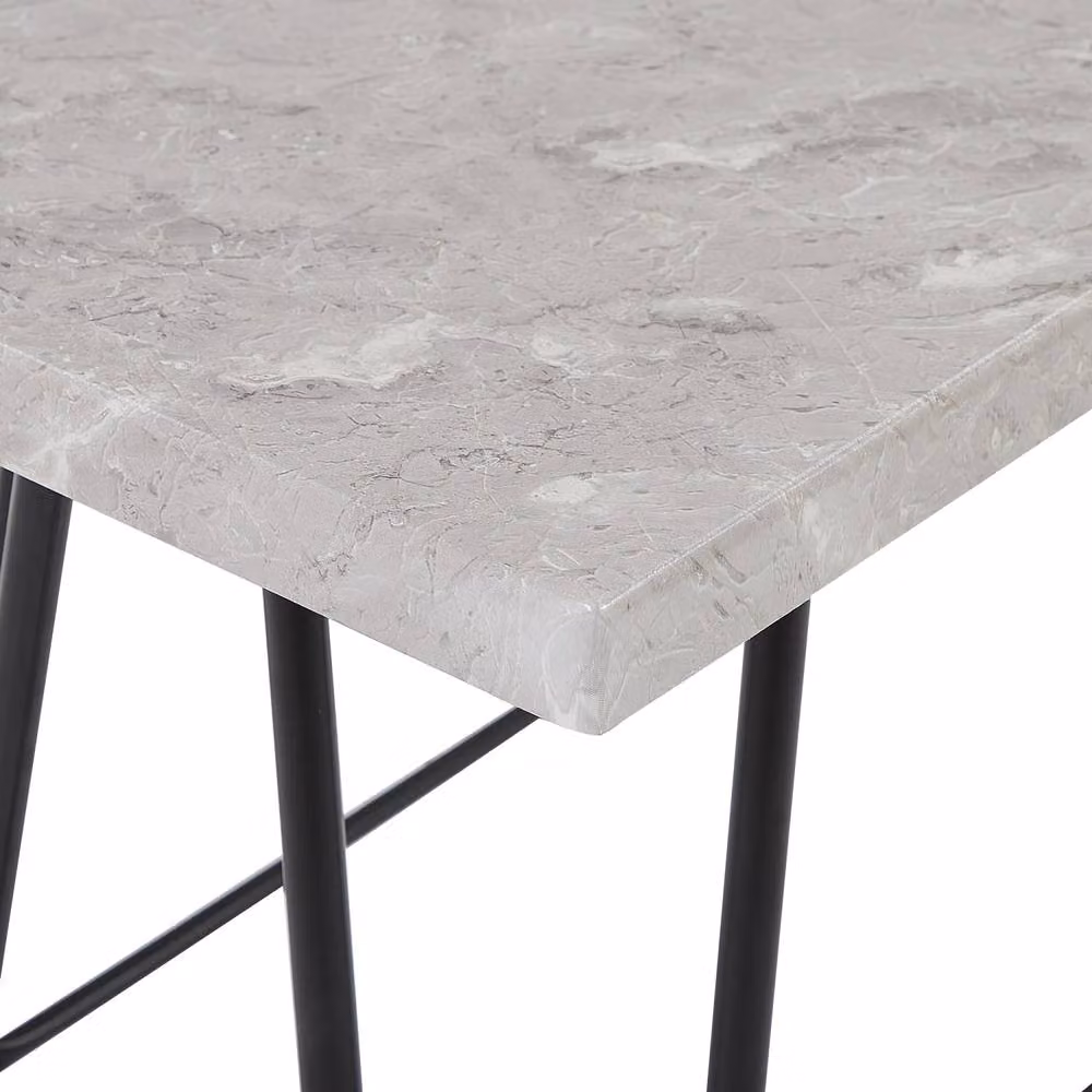 Wyld and Coco 4-Seater Industrial Dining Set with Rectangular Grey and Black Marble Veneer Top and 2 Benches – 3