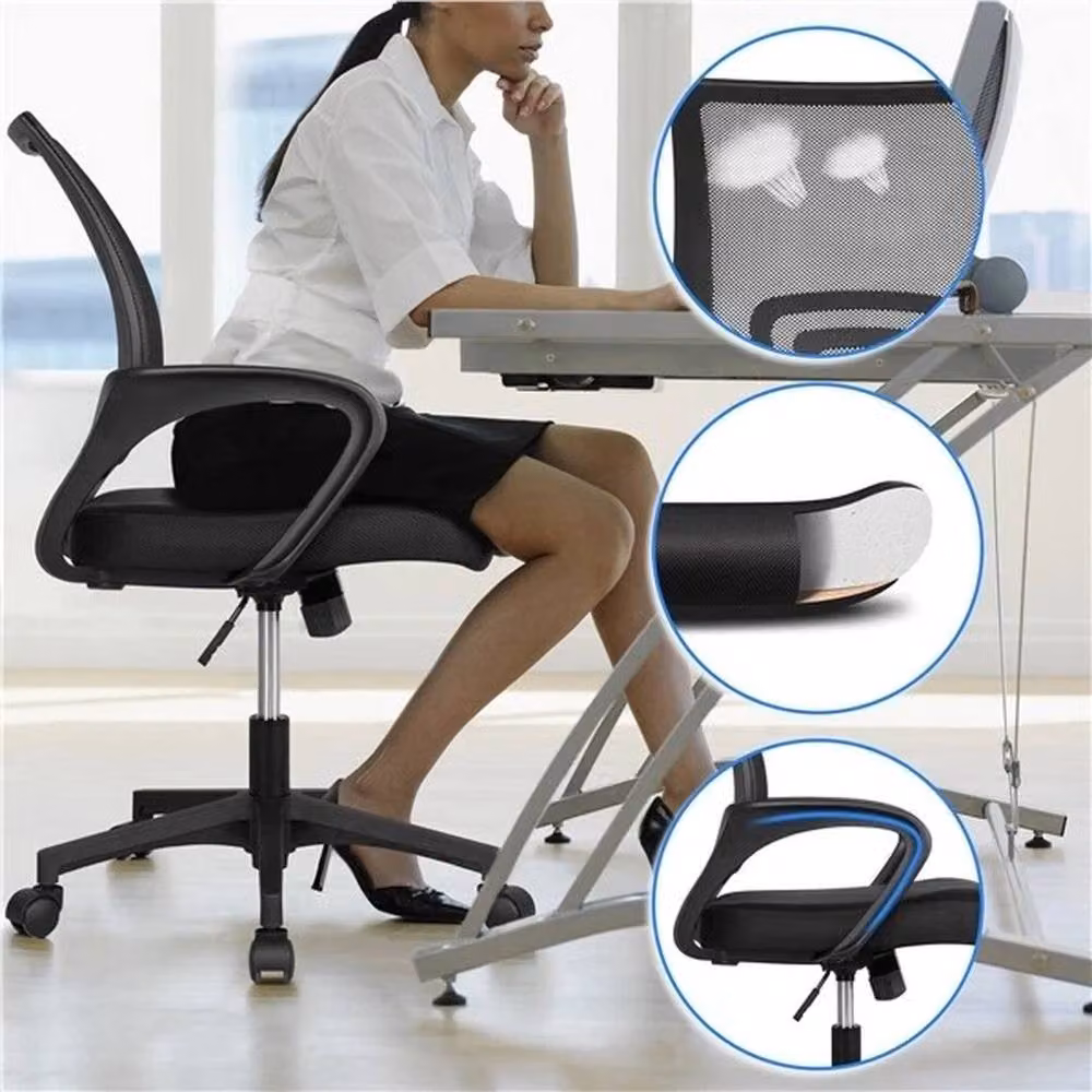 KORVIXA Black Fabric Swivel Home Office Task Chair with Armrests – 3