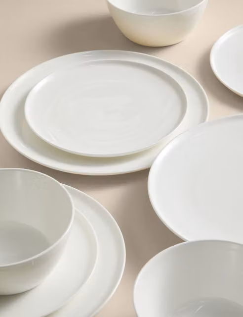 M&S 12 Piece White Bone China and Ceramic Dinner Service Set