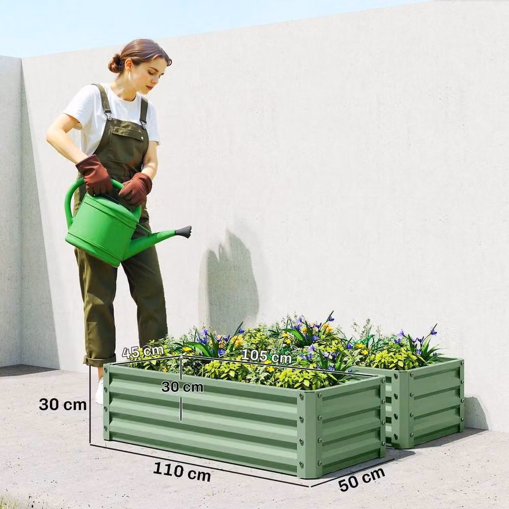 KORVIXA Set of 2 Green Galvanised Steel Raised Garden Bed Planter Boxes – 2
