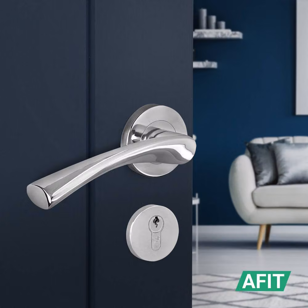 AFIT Chrome Door Handle Rose with Thumbturn Cylinder and Hinges, 2 Pack, Silver, W/D/H: 15 x 15 x 1.5 cm – 3