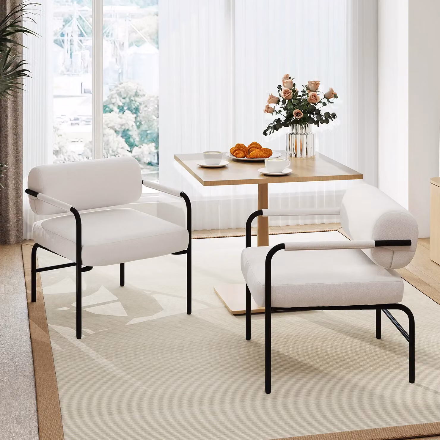 Gymax White Velvet Upholstered Accent Chair with Metal Frame – 6