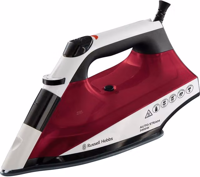 Russell Hobbs 2400W Auto Steam Iron with Non-Stick Plate in Red