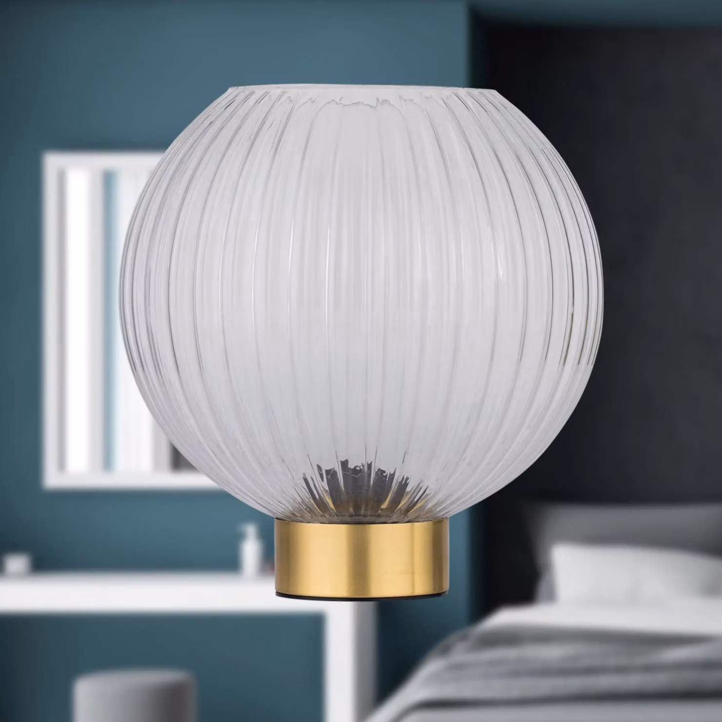 First Choice Lighting Betchley Battery Operated Table Lamp in Gold and Brass with Clear Glass Sphere – 3
