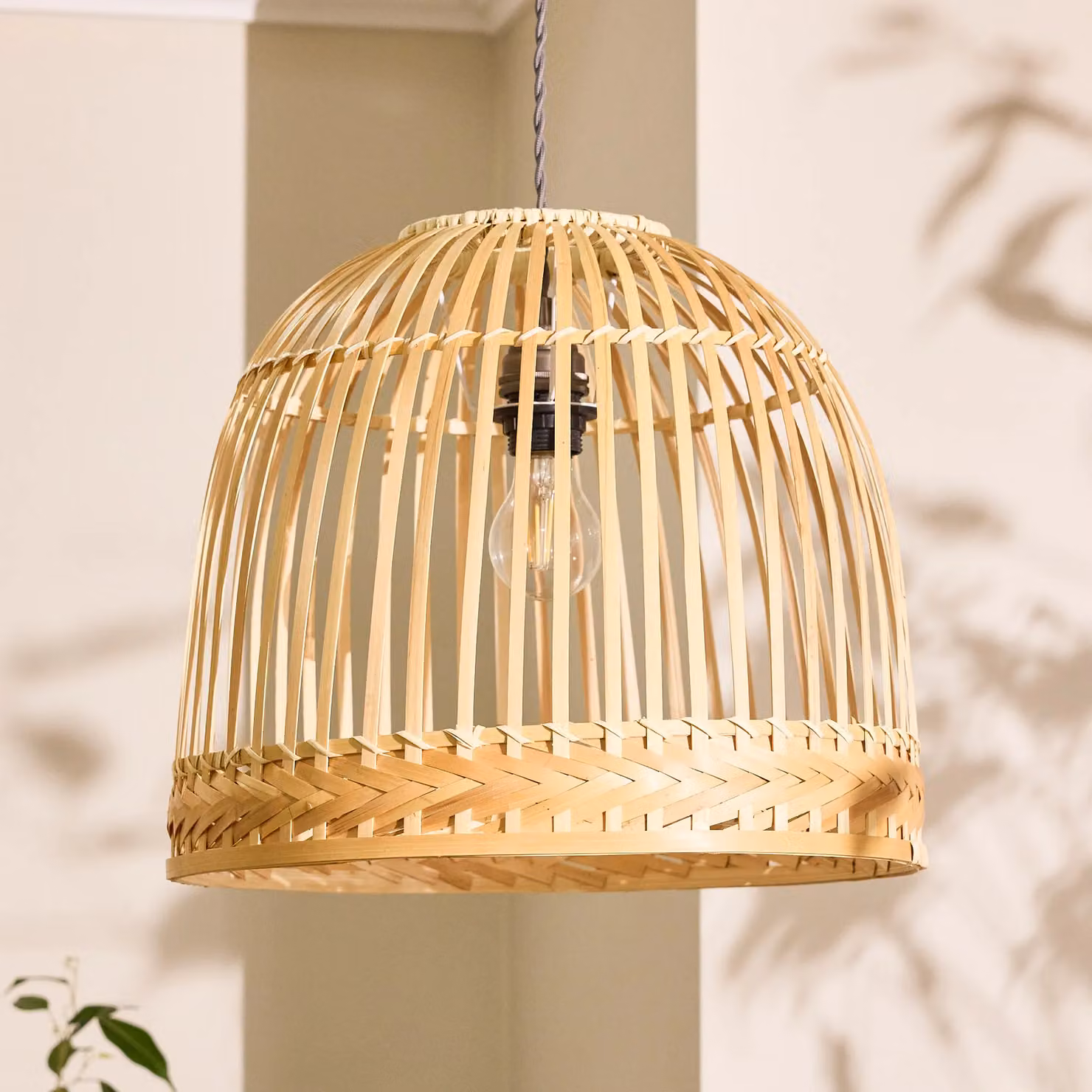 Dibor Traditional Bamboo Dome Easy Fit Decor Ceiling Shade in Beige, H 33 cm x D 40 cm – 2