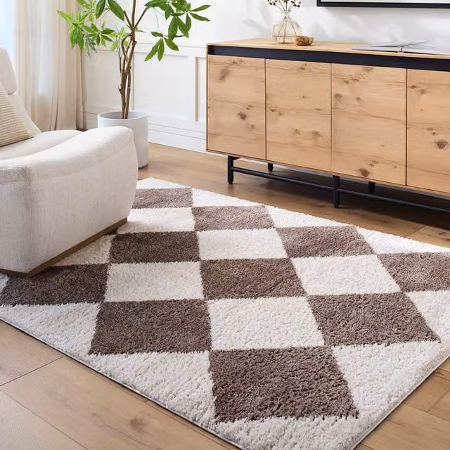 Livabliss Fossay Shag Washable High Pile Diamond Rug in Dark Brown, W: 160 cm, L: 215 cm – 1