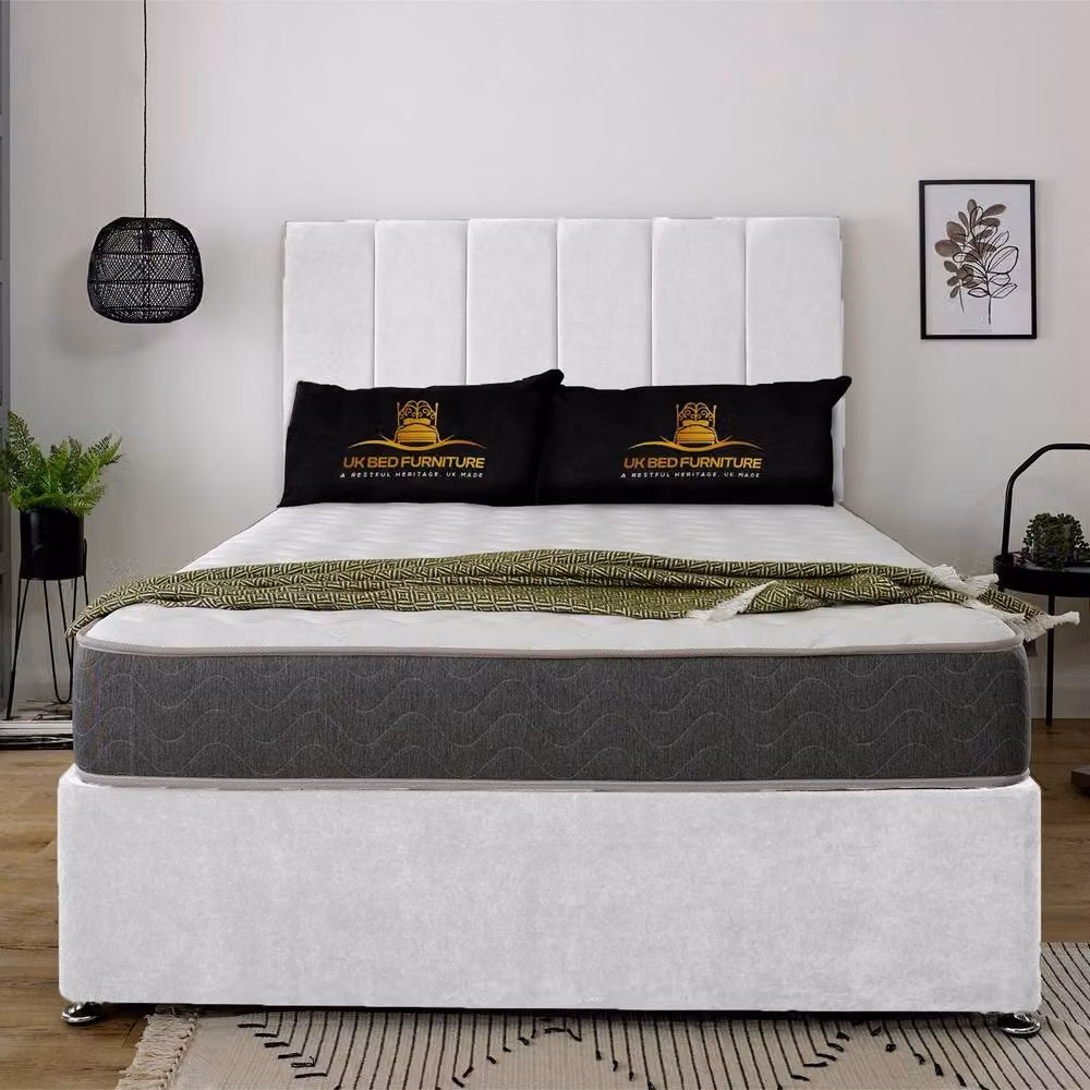 UK Bed Furniture Savannah Divan Bed Base with 26 Inch Headboard in White, King Size, W/D/H: 180 x 200 cm – 2