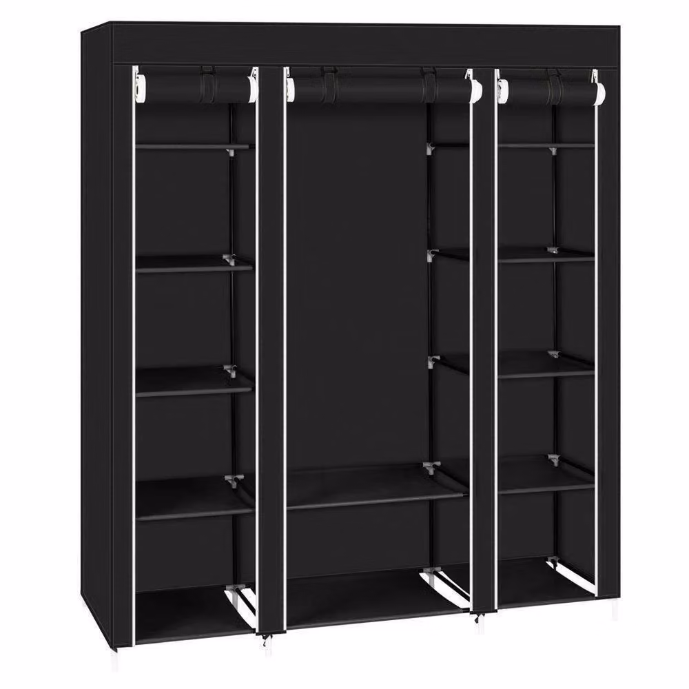 SPETLEK Black Canvas Wardrobe with Roll Shutter, Hanging Rod and Internal Shelves – 2