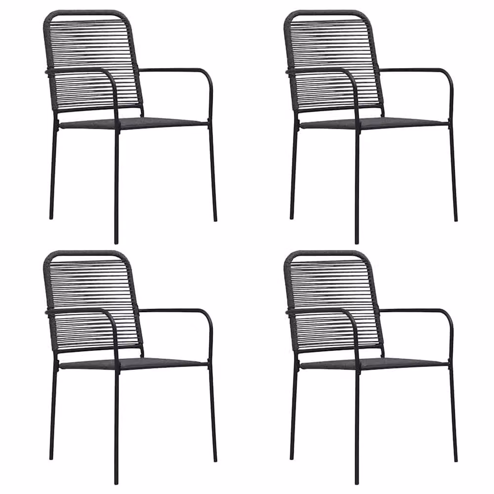 Berkfield Home Set of 4 Minimalist Garden Chairs in Black Cotton Rope and Matt Steel – 2