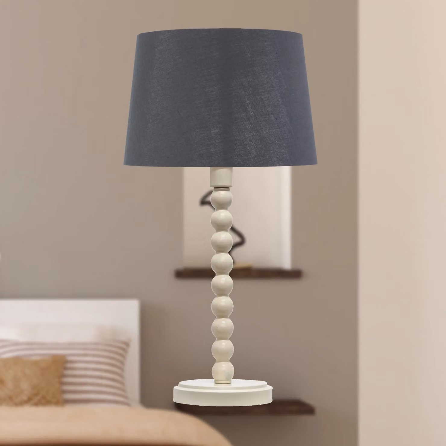 First Choice Lighting Bobbin Set of 2 White Table Lamps with Grey and Silver Fabric Shades – 5
