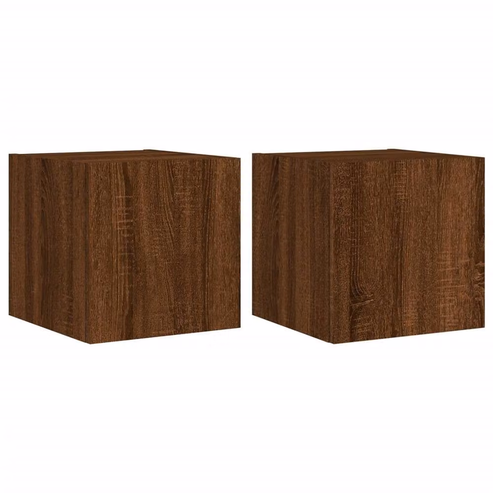 Berkfield Home Set of 2 TV Wall Cabinets with LED Lights in Brown Oak, W: 35 cm, D: 30.5 cm, H: 30 cm – 2