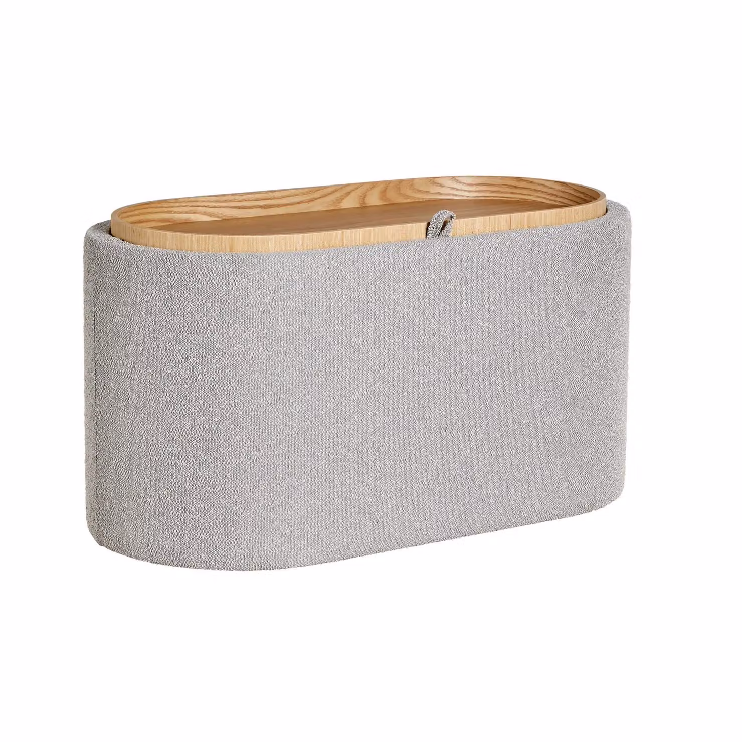 Home Source Storage Ottoman with Reversible Lid in Light Grey Bouclé Teddy Fur – 2