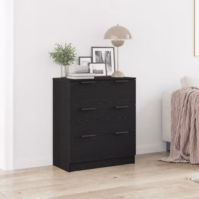 Berkfield Home Black Oak Sideboard in Black Manufactured Wood, W: 60 cm, D: 30 cm, H: 70 cm