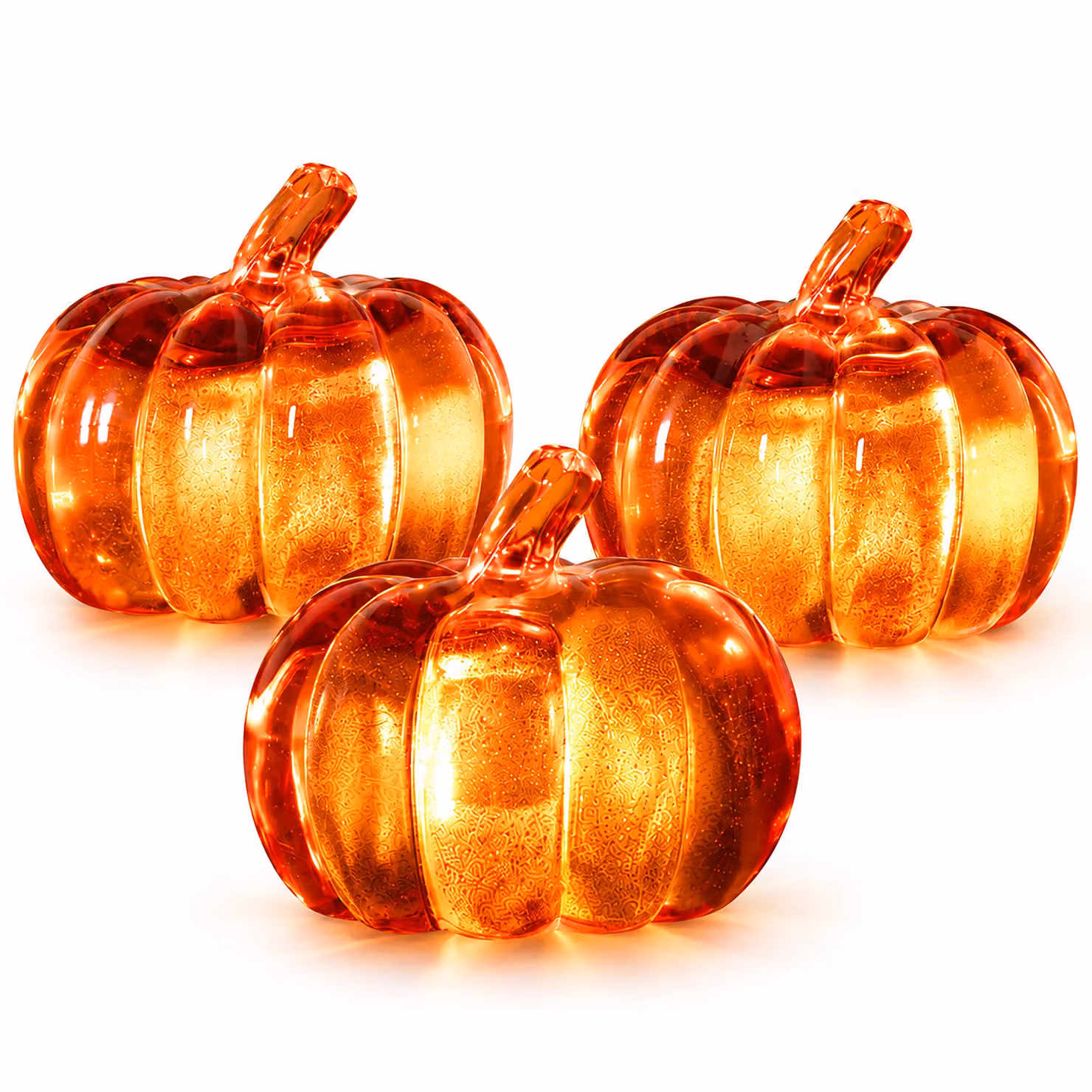 Marco Paul Set of 3 Orange Light Up Acrylic Pumpkin Tabletop Decorations for Halloween and Autumn – 2