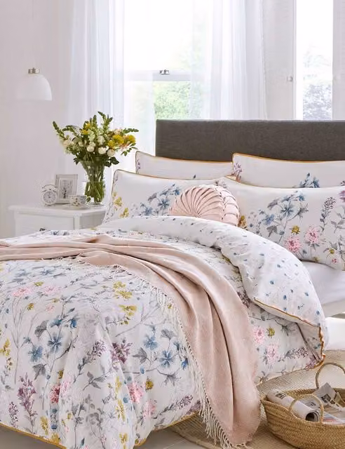 Laura Ashley Wild Meadow Reversible Floral Pure Cotton Sateen Pillowcases, 2 Pack, Multicolour